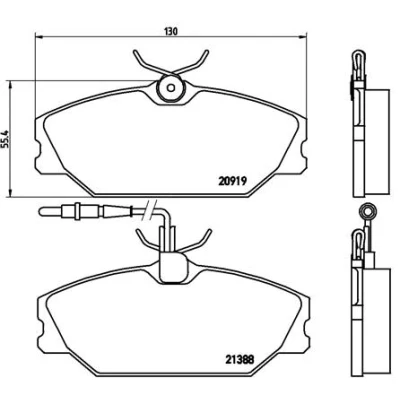 Abbildung von BREMBO P 68 014 Bremsbelagsatz inkl. Verschleißwarnkontakt mit Bremssattelschrauben ohne Zubehör RENAULT: MEGANE Scenic, 1, LAGUNA 1