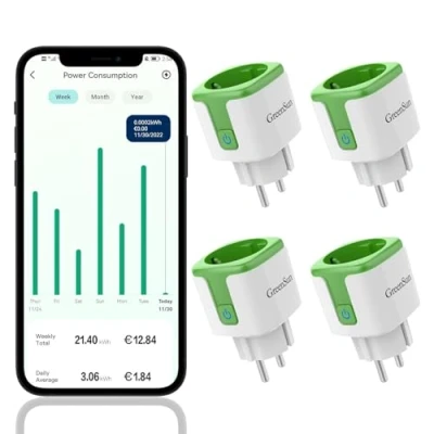 Abbildung von WLAN Steckdose mit Strommessung GreenSun Stromzähler für Stromverbrauch Energiekostenmesser Zeitschaltuhr Sprachsteuerung Alexa VeSync APP 4PC