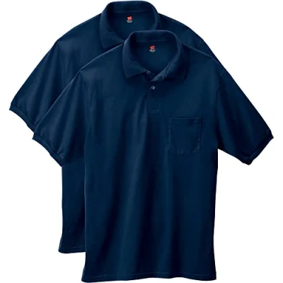 Abbildung von Hanes Herren Kurzarm Jersey Pocket Polo (2er Pack), Navy, Mittel