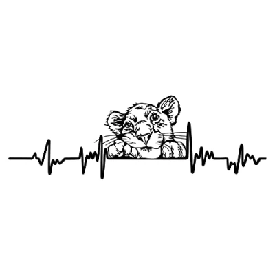 Abbildung von Finest Folia Aufkleber Herzschlag Tiere Breite 27cm Lifeline Heartbeat Deko Sticker Selbstklebend für Auto Kühlschrank Laptop Autoaufkleber K150 (Schwarz Glanz, 20 Löwenbaby)