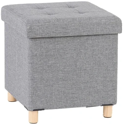 Abbildung von Zedelmaier Sitzhocker mit Stauraum, Hocker Holzfüßen,Aufbewahrungsbox faltbar, Fußhocker Deckel, bis 300 kg belastbar, für Eingang, Wohnzimmer, Schlafzimmer (Grau)