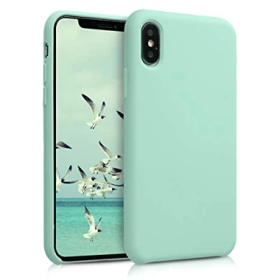 Abbildung von kwmobile Hülle kompatibel mit Apple iPhone XS Silikon Handy Case Handyhülle weiche Oberfläche kabelloses Laden Mintgrün matt