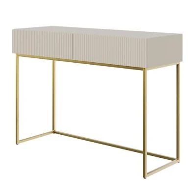 Abbildung von Selsey Schminktisch Makeup Tisch Frisiertisch Kosmetiktisch 110 cm Mit 2 Schubladen Veldio Graubeige Goldene Beine