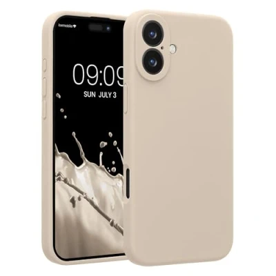 Abbildung von kwmobile Handyhülle kompatibel mit Apple iPhone 16 Plus Hülle gummierte Handy Case aus Silikon in Creme