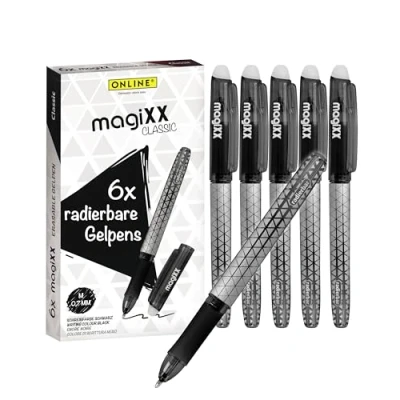 Abbildung von Online Pen Tintenroller magiXX Classic, (6x radierbare Gelschreiber schwarz, ergonomisches Griffstück), Gelpens für Schüler, Studenten, Büro