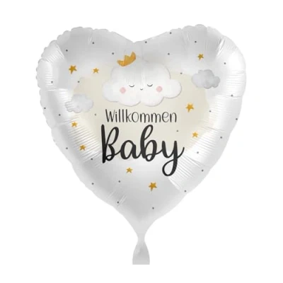 Abbildung von Folienballon Willkommen Baby Ballon Geschenk Geburt Deko Babyparty Luftballon Herzballon Wolke Made in EU, Helium geeignet