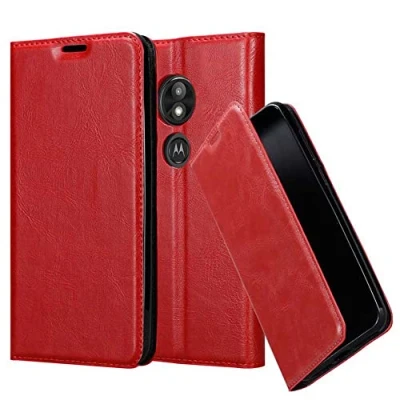 Abbildung von Cadorabo Hülle kompatibel mit Motorola Moto E5 Play aus Premium Kunst Leder Flip Klappbare Stoßfeste Magnetische [Standfunktion] [Kartenfächern] Cover für Tasche in Rot