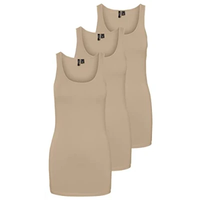 Abbildung von VERO MODA Damen VMMAXI My Soft Long Tank TOP GA 3P 10229554, Beige (3X Nomad), S