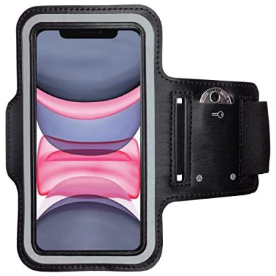 Abbildung von CoverKingz Sportarmband für iPhone 11 (6,1 Zoll) Armtasche mit Schlüsselfach Oberarm Halterung Sport Laufarmband Handy Armband Schwarz