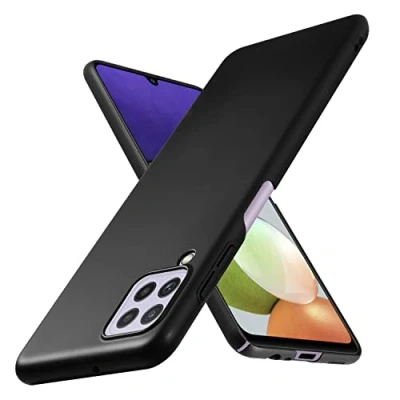 Abbildung von Cadorabo Hülle kompatibel mit Samsung Galaxy A22 4G M22 M32 Schutzhülle TPU Silikon Case Metallic Design Slim Kratzfest Hardcase Rundumschutz für in Schwarz
