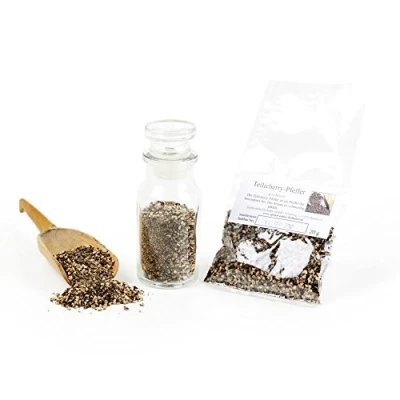 Abbildung von Tellicherry Pfeffer geschrotet, rare Pfefferspezialität, Gourmet Pfeffer, Tellicherrypfeffer, Garbled Special Extra Bold, Piper nigrum, 20g