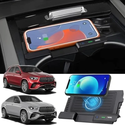 Abbildung von Singkin Kabelloses Ladegerät Auto für Mercedes Benz GLE Coupe GLS AMG 2020 2024, 15W Schnellladendes Handy W167 X167 V167 350 450 Coupé 53 63 S Zubehör