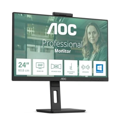 Abbildung von AOC 24P3CW 24 Zoll Full HD Monitor, 5 MP Webcam, höhenverstellbar, Lautsprecher (1920x1080, 75 Hz, HDMI, DisplayPort (in/out), USB C (65W PD), RJ45, Hub) schwarz