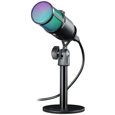 Abbildung von Gaming Mikrofon PC RGB mit Ständer, Defender®, für Streaming Podcast Studio, USB Microphone PC, 3,5 mm Kopfhöreranschluss, Tischmikrofon Kompatibel Windows MacOS Laptop Desktop…