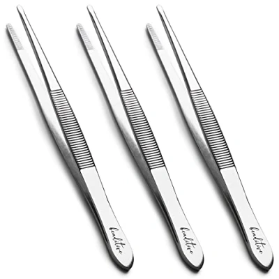 Abbildung von Beaditive 14 cm Nähmaschinen Pinzetten Set (3 teilig) gezahnte gerade Spitzen Professionelle Qualität, hohe Präzision Rostfreier Stahl