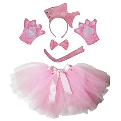 Abbildung von Petitebelle 3D Stirnband Bowtie Schwanz Handschuhe Tutu 5pc Mädchen Kostüm Einheitsgröße Pink Fish