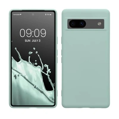 Abbildung von kwmobile Hülle kompatibel mit Google Pixel 7a gummierte TPU Silikon Handyhülle Schutzhülle für kabelloses Laden Case in Cool Mint
