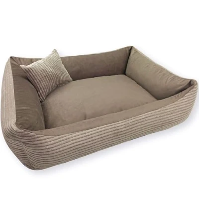 Abbildung von 4L Textil Molly Kuscheliges Cord Hundebett mittelgroße Hunde Hundekörbchen Hundekorb Hundesofa Braun (100x80 cm, Braun)