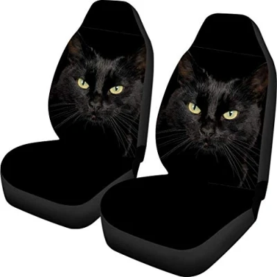 Abbildung von Auto Vordersitzbezüge Waschbar Katze Druck Satteldecke Autositzbezug Vordersitze Schwarz Mode Dekorativ 2 Stück