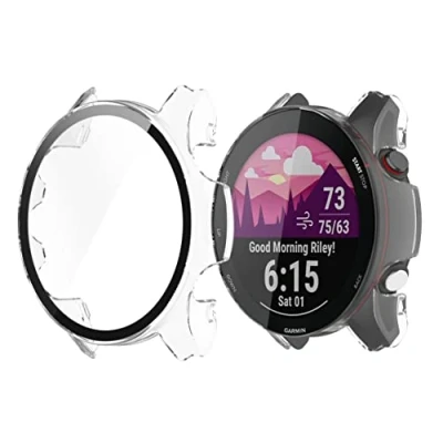 Abbildung von Onetuo Schutzhülle für Garmin Forerunner 255 Smartwatch, Hard PC hülle mit Glas Displayschutz kompatibel /255S Smartwatch (255 46mm hülle, transparent)