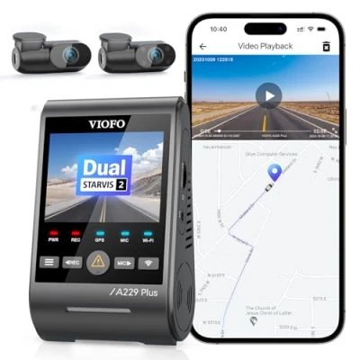 Abbildung von VIOFO A229 Plus 3 Lens 2K + 1080P, Dual STARVIS 2, HDR Vorne hinten Dashcam Auto, Sprachsteurung &amp; 5GHz Wi Fi WLAN Autokamera, Ultrapräzises GPS, Super Nachtsicht 2.0, Sprachausgabe, 512 GB Max