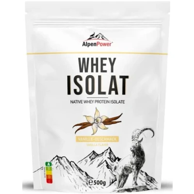 Abbildung von AlpenPower Whey Isolat Proteinpulver Vanille 500g 100% natürliche Zutaten, ohne Süßstoffe Grasfütterung Hochwertiges Eiweißpulver aus bester Alpenmilch
