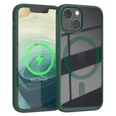 Abbildung von EAZY CASE Crystal TPU Hülle kompatibel mit iPhone 13 Mini Qi Charging, Silikon Kameraschutz, Slimcover, Handyhülle, Silikonhülle, magnetische Ladehülle, Transparent/Nacht Grün