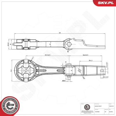 Abbildung von ESEN SKV 75SKV279 Motorlager unten Gummimetalllager Aluminium, Gummi 317mm SKODA: Citigo Schrägheck, VOLKSWAGEN: up! SEAT: Mii