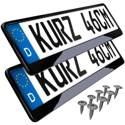 Abbildung von 2 Kurze kennzeichenhalter in schwarz Hochglanz 46 x 11cm Auto Nummernschildhalter Kennzeichen 460mm 110mm Kurzer