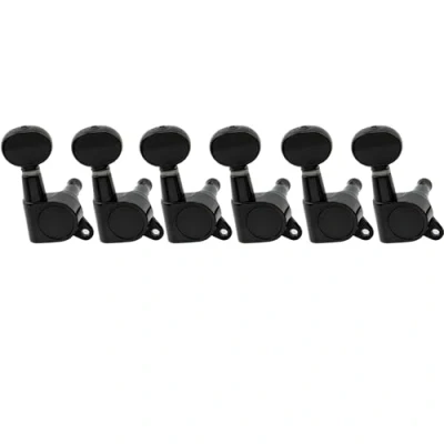 Abbildung von Musiclily Pro 6 in Line Gitarre Tuners Mechaniken Machine Heads Tuning Pegs Set für Strat Tele Style E Gitarre,Schwarz Kidney Button