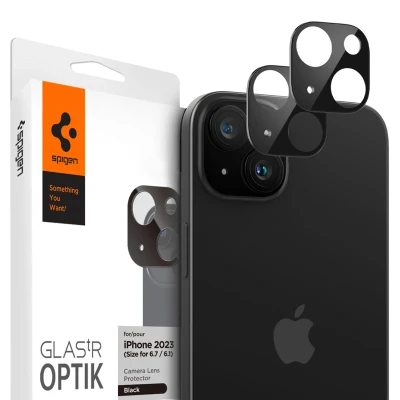 Abbildung von Spigen Glas.tR Optik Kameraschutz kompatibel mit iPhone 15, 15 Plus, 2 Stück, Schwarz, Hüllenfreundlich, Anti Kratzer, 9H Härte Folie