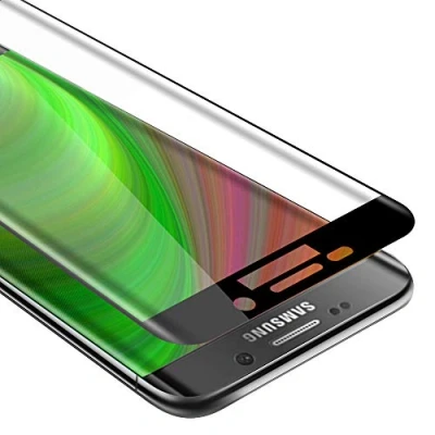 Abbildung von Cadorabo Vollbild Panzer Folie kompatibel mit Samsung Galaxy S6 EDGE PLUS Schutzfolie in TRANSPARENT SCHWARZ Gehärtetes (Tempered) Display Schutzglas 9H Härte 3D Touch