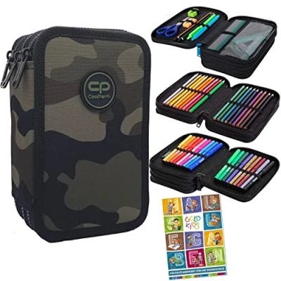 Abbildung von Goldkids Federtasche 3 fache Federmappe Federmäppchen 46 teilig gefüllte Schüleretui Stifte und Pinsel inkl. Aufgabenheft Federbox Etui Stiftetasche Schlamper Schul Soldier Military