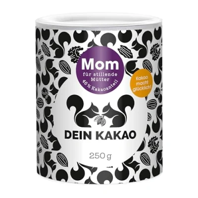 Abbildung von DEIN Kakao MOM2B Schokoladenpulver mit aus biologischem Anbau 47% Kakaogehalt und natürlicher Süße Vegane glutenfreie Trinkschokolade für werdende Mütter 250g Kakaopulver