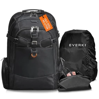 Abbildung von Everki EKP120 Laptop Rucksack für Notebooks bis 18,4 Zoll (46,7 cm) mit durchdachtem Fächer Konzept, viel Stauraum und weiteren hochwertigen Funktionen, Schwarz
