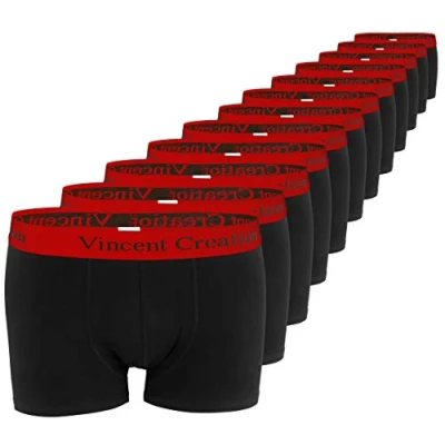 Abbildung von Vincent Creation 12er Pack Herren Boxershorts Retroshorts Hipster Fitted (XL, Schwarz Rot)