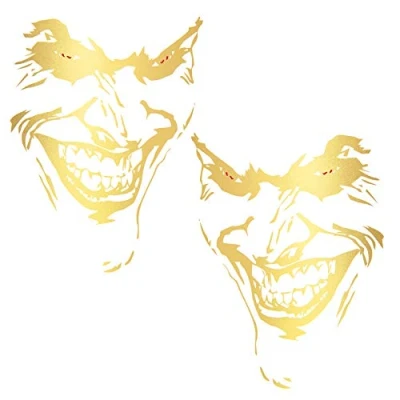 Abbildung von Finest Folia Joker Aufkleber 10x7cm Why so serious Schriftzug Spruch Fahrzeug Dekor Folie für Auto Bus Wohnwagen Kfz Zubehör Autoaufkleber Clown (Gold Metallic, K059 + K060 2X Joker)