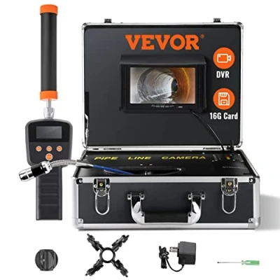 Abbildung von VEVOR 7&quot; Rohrkamera 40m Industrie Inspektionskamera 1000TVL Endoskop Kanalkamera 16GB SD Karte 512Hz Ortungsgerät 480P Farbmonitor DVR 4500mAh Lithium Akku 6 Std. Dauerbetrieb inkl. Transportkoffer