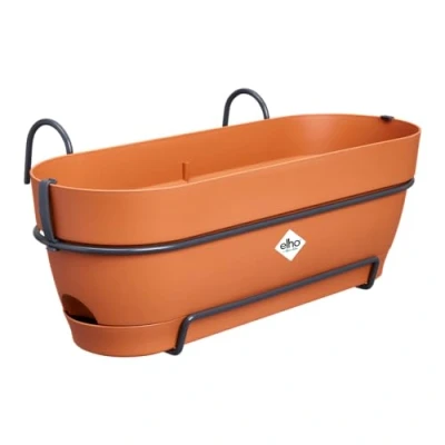 Abbildung von elho Vibia Campana Balkonkasten Allin1 50 mit Wasserreservoir Blumentopf Balkongeländer 100% recyceltem Plastik Ø 50.4 x H 17.7 cm Braun/Terra