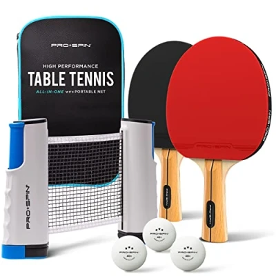 Abbildung von PRO SPIN Tischtennisschläger Set Mit Tischtennisnetz Für Jeden Tisch, Tischtennis bälle 3 Sterne, Tasche/Hülle 2er Ausziehbares Mobiles Netz Tolles Geschenk &amp; Spiele