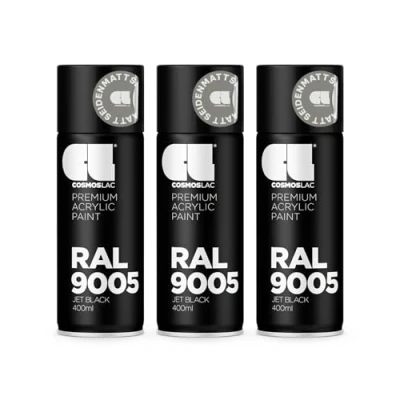 Abbildung von COSMOS LAC Sprühlack Sprühdose 400ml Sprühfarbe für den DIY Bereich, geeignet alle Oberflächen Lackspray 3, RAL 9005 schwarz seidenmatt