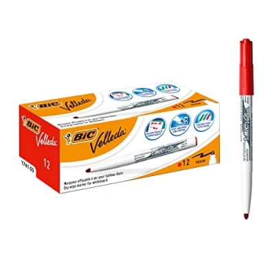 Abbildung von BIC Velleda Whiteboard Marker, 12er Pack, in Rot, mit Rundspitze, Strichstärke: 1,4 mm, geruchsarm, kompakter Größe