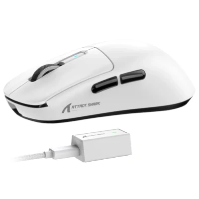 Abbildung von ATTACK SHARK R6 Kabellose 8 kHz Gaming Maus, SUPERLEICHT 42 g, Nordic 52840 MCU, PixArt PAW3950MAX Sensor, BT/2,4 G/Kabelgebunden, 6 einstellbare DPI bis zu 42000, 300 mAh Akku, PC/Mac (Weiß)