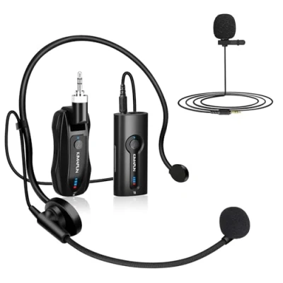 Abbildung von KIMAFUN 2.4G Drahtloses Headset und Lavalier Mikrofon, Kabelloses Ansteckmikrofon Wireless für Verstärkung, Unterricht, Meetings, Interviews, Reden, Seminare, G70(1TX+1RX)