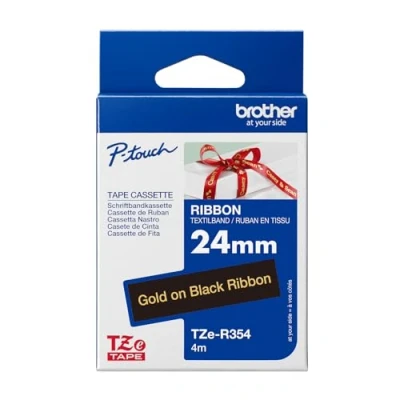 Abbildung von Original Brother textiles Schriftband TZe R354 gold auf schwarz 24 mm breit, 4 m lang (u.a. für P touch H200, H100LB/R, H105, E100/VP, D200/BW/VP, D210/VP,Cube, Cube Plus)