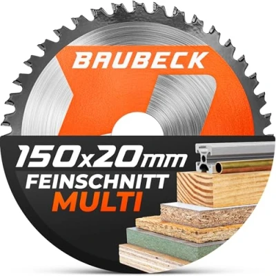 Abbildung von BAUBECK Sägeblatt 150x20 +16/10mm Adapter, 40Z, 1.5mm Schnitt in Holz &amp; Alu, Akku 18v kompatibel mit BOSCH PKS 18 LI / 46, M. DCS551Z, Kreissägeblatt 150x10,