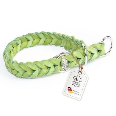 Abbildung von CopcoPet Fettleder Hundehalsband Würger geflochten mit verchromten Zugstopp Ring, Handarbeit aus Deutschland, Grün 40 45 cm x 15 mm Hunde Halsband