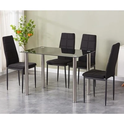 Abbildung von HOOZ Essgruppe fürs Esszimmer, Küche und Wohnzimmer Tischplatte 6 mm Sicherheitsglas, (Set, 5 tlg., Tisch mit 4 Stühlen), schwarz, Bezug Stühle schwarz