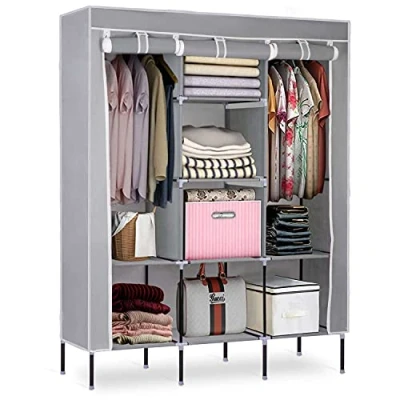Abbildung von Massido Mobiler Textil Kleiderschrank Stoffschrank Faltschrank Textilschrank Gaderobe XXL, 45x130x175 (Hellgrau)