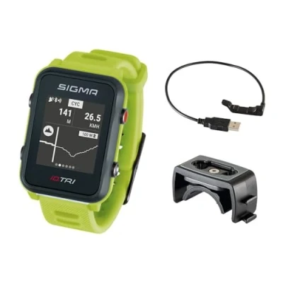 Abbildung von Sigma Sport iD.TRI GPS Triathlon Uhr mit Trainings und Wettkampffeatures, Navigation, Smart Notifications, leicht wasserdicht, inkl. Fahrradhalterung